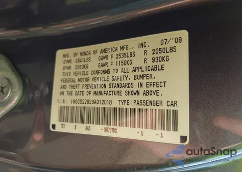 2009 Honda Accord 3.5 Ex-L from USA, damaged, VIN 1HGCS22829A012018